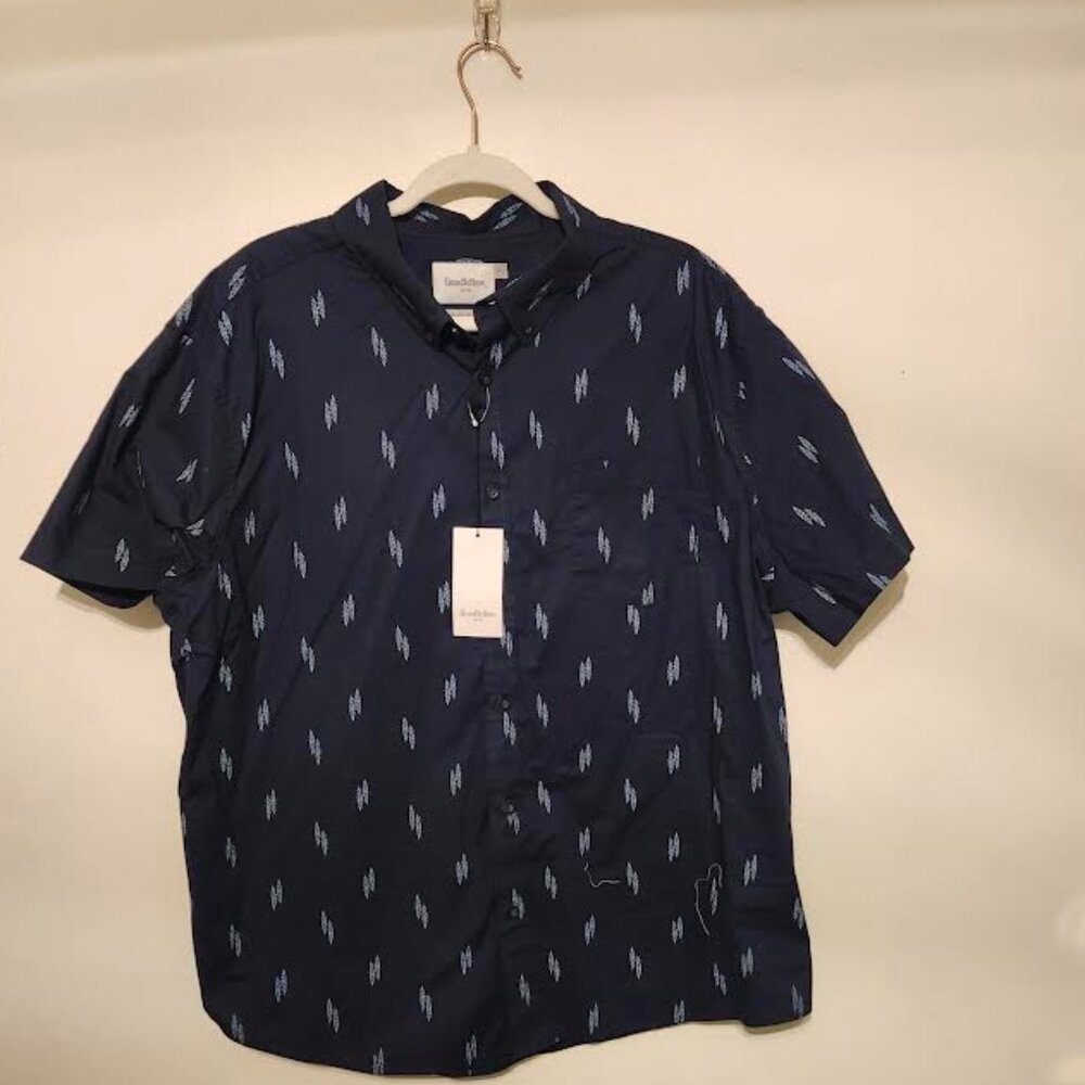 Men's Short Sleeve Navy Blue Collared Button-Down Shirt - Goodfellow & Co™